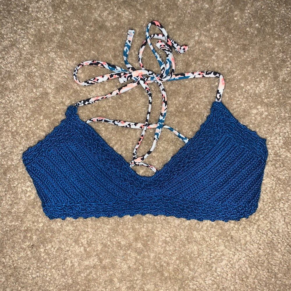 Blue crochet swim top